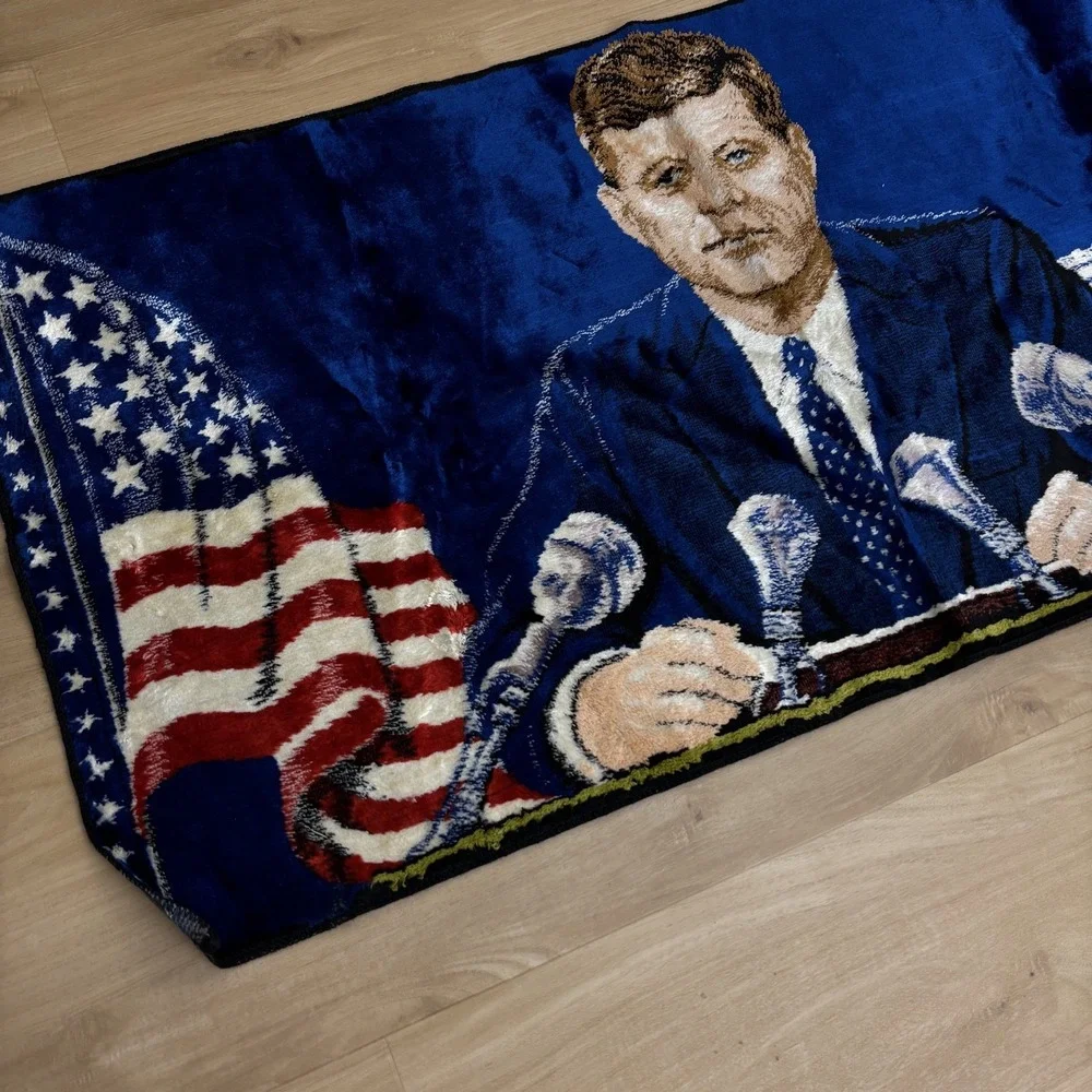 Vintage 1960's John F. Kennedy Tapestry Wall Rug Presidential Art - 37 x 19 inch